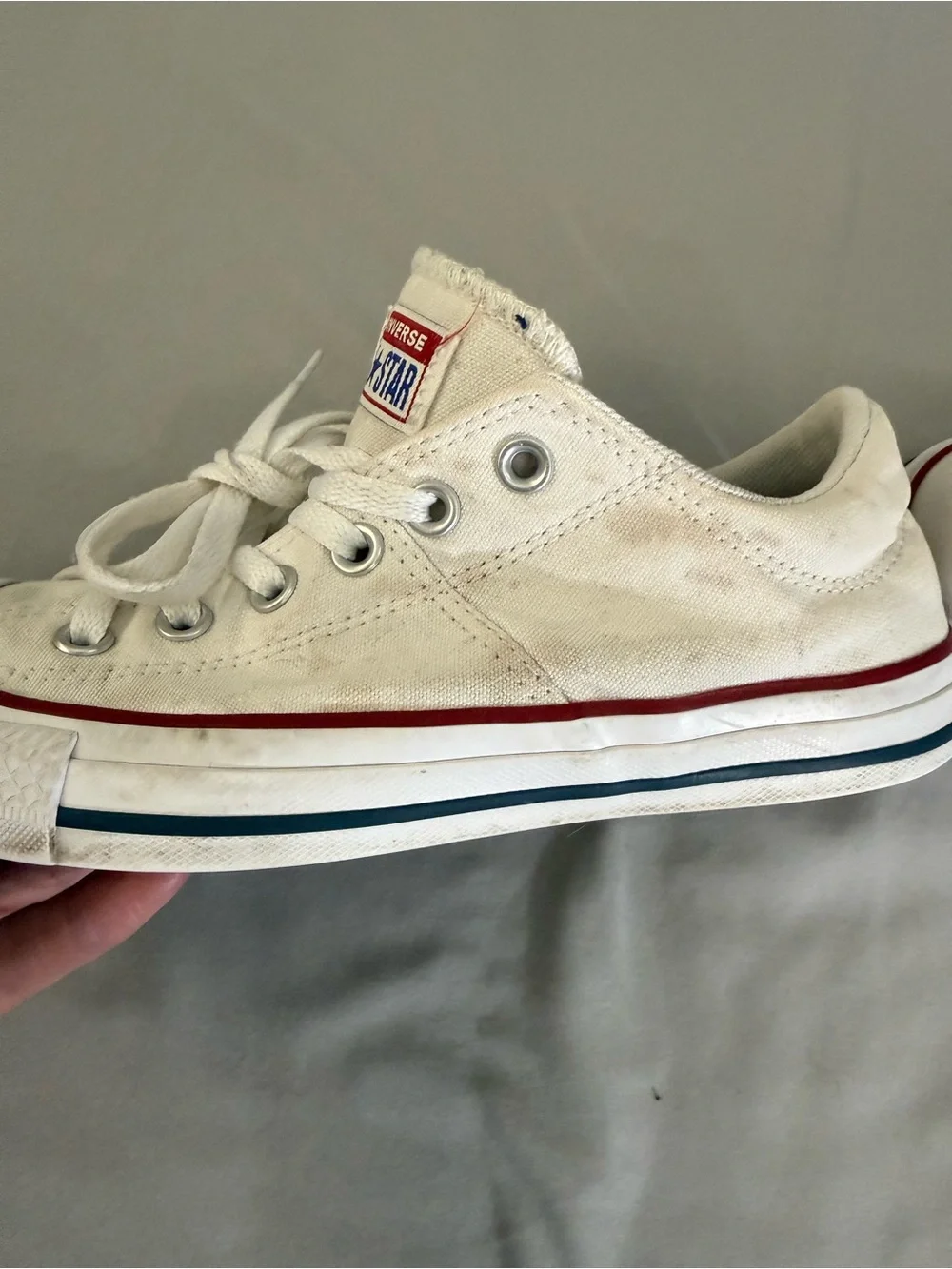 Women’s Converse Low Top Sneakers - White/Cream with Red Stripe size  9